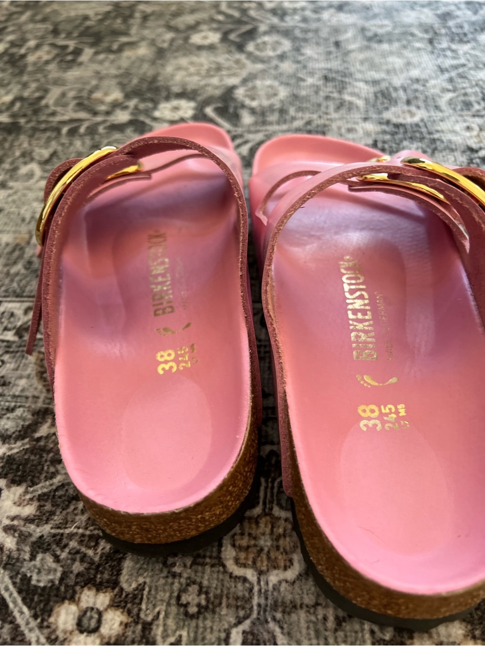 Birkenstock Pink Double-Buckle Slide Sandals with Gold Buckles - Picture 5 of 5